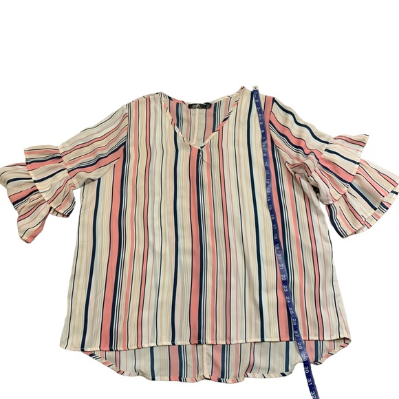 CURE peasant stripe ruffle sleeves v neck top size 2XL !! - Picture 6 of 11